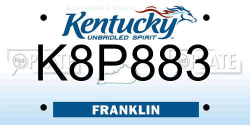 K8P883 Kentucky License Plate