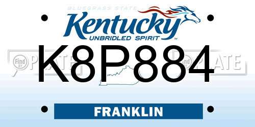 K8P884 Kentucky License Plate