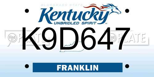 K9D647 Kentucky License Plate