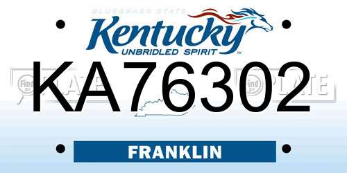 KA76302 Kentucky License Plate