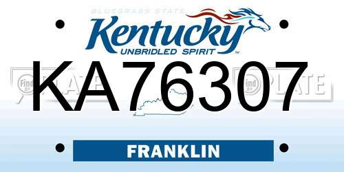 KA76307 Kentucky License Plate