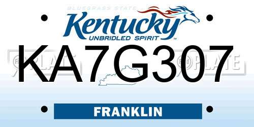 KA7G307 Kentucky License Plate