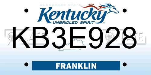 KB3E928 Kentucky License Plate