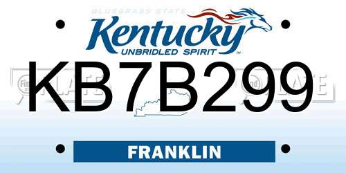 KB7B299 Kentucky License Plate