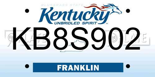 KB8S902 Kentucky License Plate