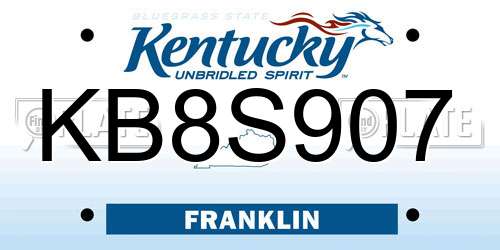 KB8S907 Kentucky License Plate