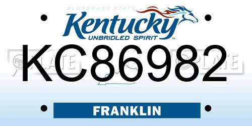 KC86982 Kentucky License Plate