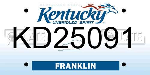 KD25091 Kentucky License Plate