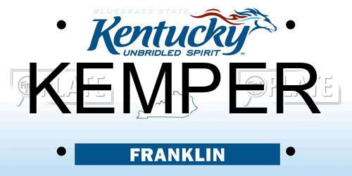 KEMPER Kentucky License Plate