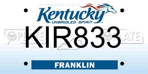KIR833 Kentucky License Plate