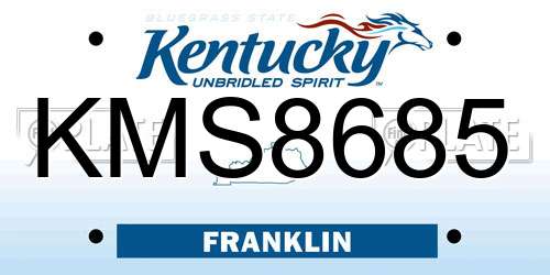 KMS8685 Kentucky License Plate