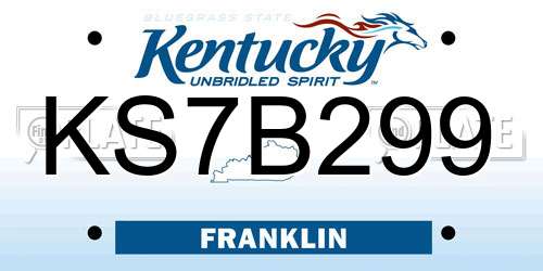 KS7B299 Kentucky License Plate