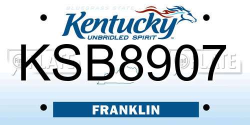 KSB8907 Kentucky License Plate