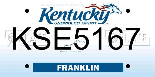 KSE5167 Kentucky License Plate