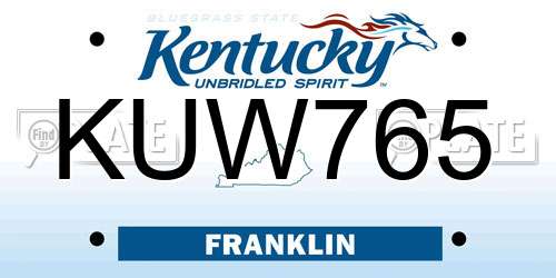KUW765 Kentucky License Plate