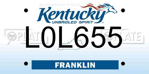 L0L655 Kentucky License Plate