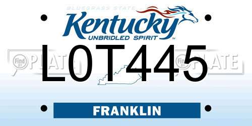 L0T445 Kentucky License Plate