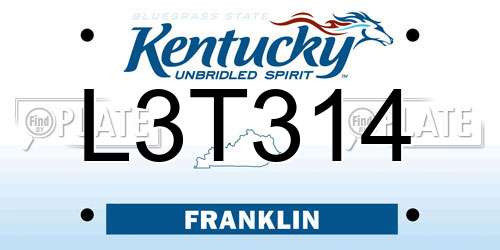 L3T314 Kentucky License Plate