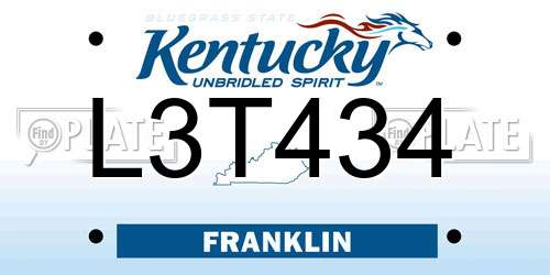 L3T434 Kentucky License Plate