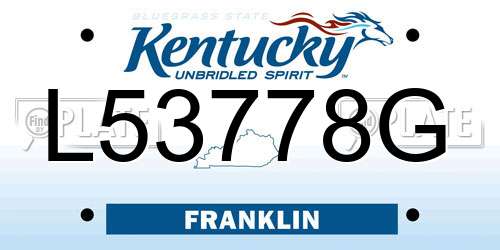 L53778G Kentucky License Plate