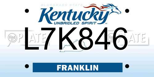 L7K846 Kentucky License Plate