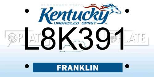 L8K391 Kentucky License Plate