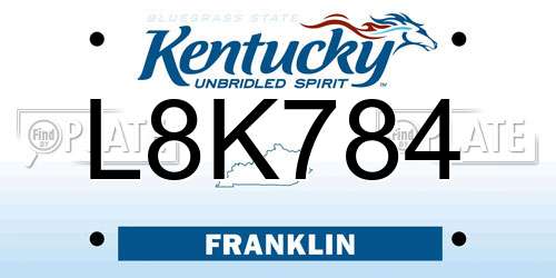 L8K784 Kentucky License Plate