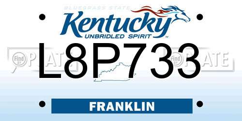 L8P733 Kentucky License Plate