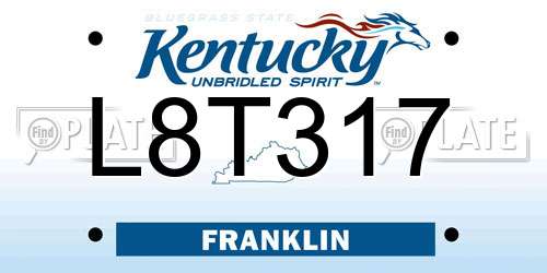 L8T317 Kentucky License Plate