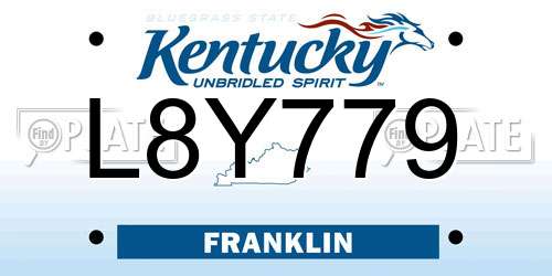 L8Y779 Kentucky License Plate