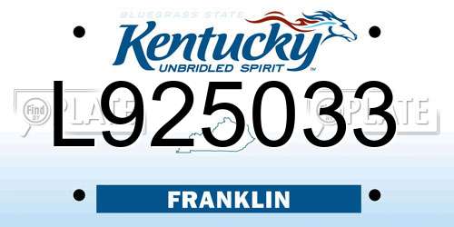 L925033 Kentucky License Plate