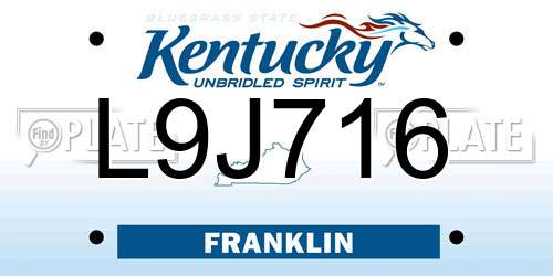 L9J716 Kentucky License Plate