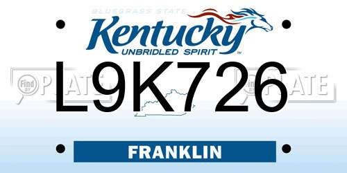 L9K726 Kentucky License Plate