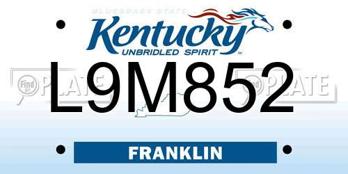 L9M852 Kentucky License Plate