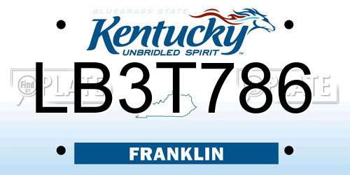 LB3T786 Kentucky License Plate