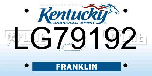 LG79192 Kentucky License Plate