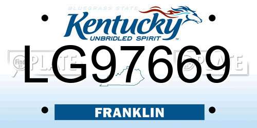 LG97669 Kentucky License Plate