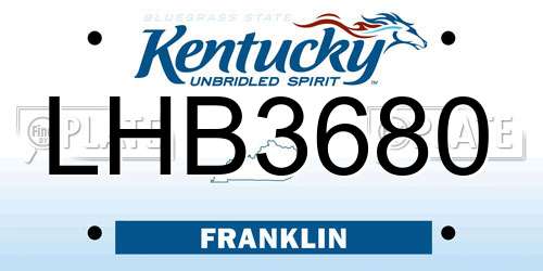 LHB3680 Kentucky License Plate