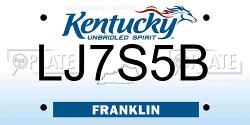 LJ7S5B Kentucky License Plate