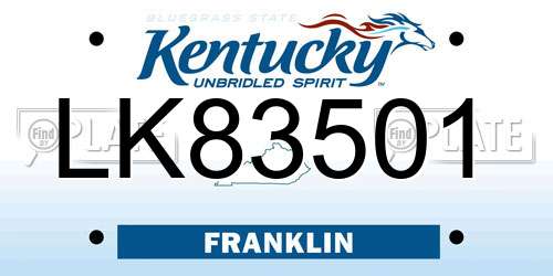 LK83501 Kentucky License Plate
