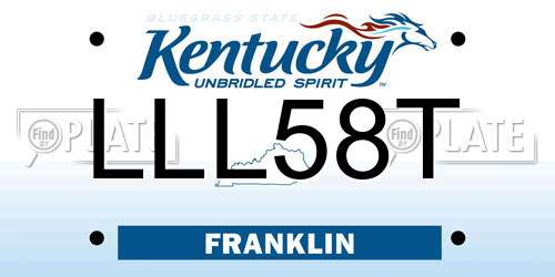 LLL58T Kentucky License Plate