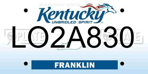 LO2A830 Kentucky License Plate