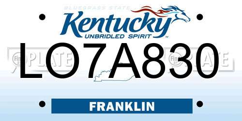 LO7A830 Kentucky License Plate