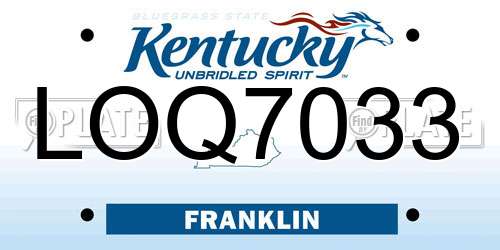 LOQ7033 Kentucky License Plate