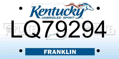 LQ79294 Kentucky License Plate