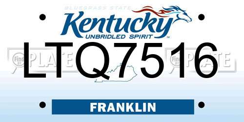LTQ7516 Kentucky License Plate