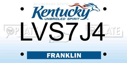LVS7J4 Kentucky License Plate
