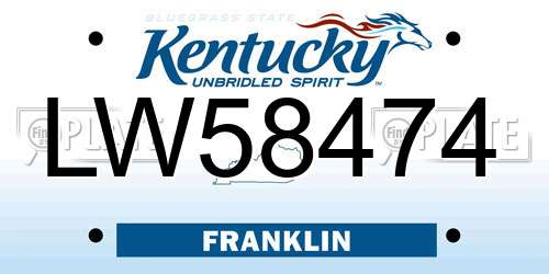 LW58474 Kentucky License Plate