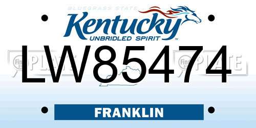 LW85474 Kentucky License Plate