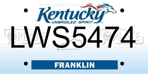 LWS5474 Kentucky License Plate